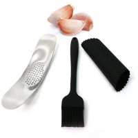 3pcs set stainless steel garlic chopper Garlic Press, silicone Cleaning Brush and Garlic Peeler