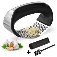 3 piece kitchen gadgets stainless steel garlic press with silicone peeler and cleaning brush set