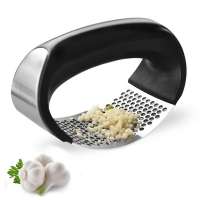 Amazon Top Seller 2020 Stainless Steel Garlic Ginger Crusher Squeezer with Handle Include Garlic Peeler Rocker Clean Brush