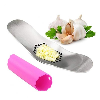 Perfect Garlic Press Stainless Steel Garlic Press Crusher Plus Brush and Silicone Garlic Peeler Set Also Ginger Slicer